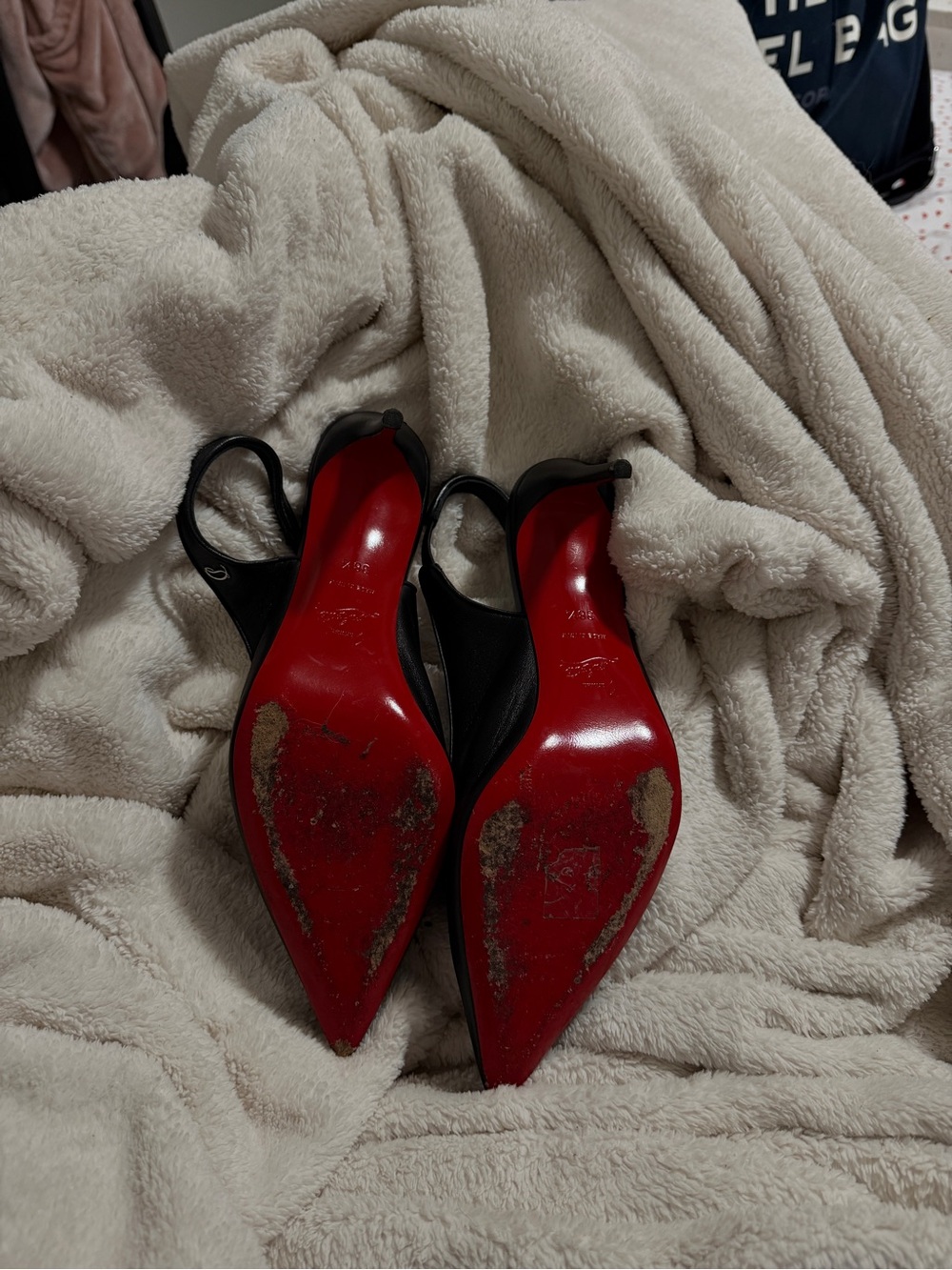 Christian Louboutin Black Pointed Slingback Pumps - Classic Leather - Picture 3 of 3